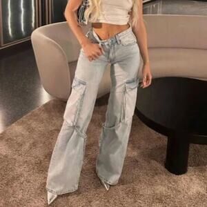 ZARA TRF MID-RISE BELT LOOP CARGO JEANS